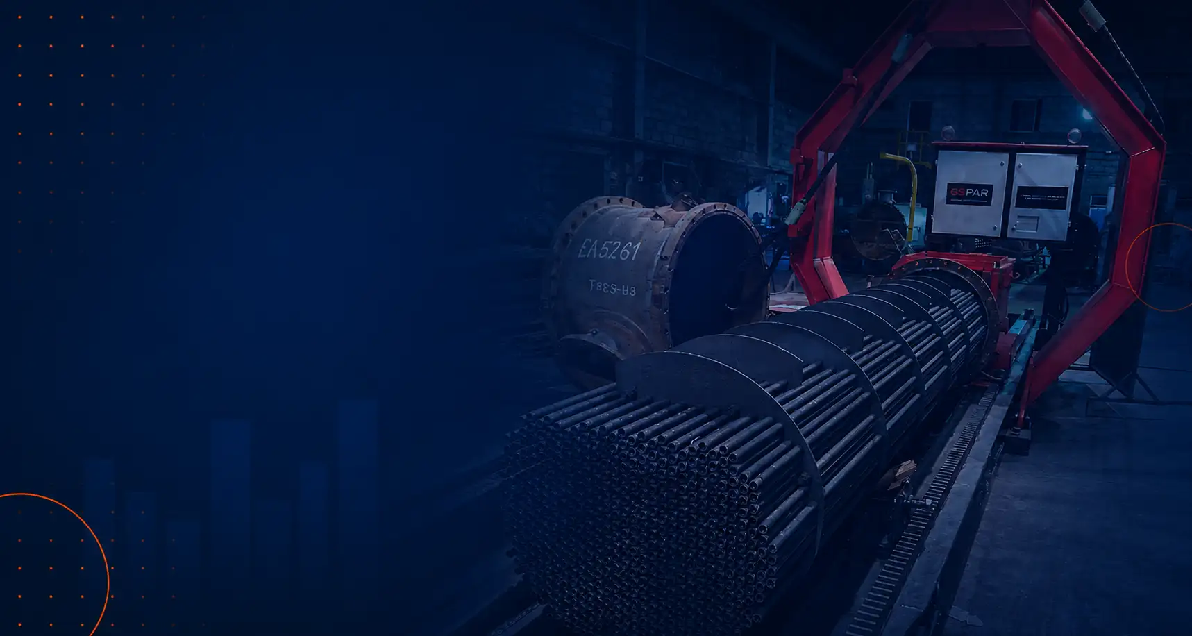Saca-feixe hidráulico GSPAR extraindo feixe tubular de trocador de calor